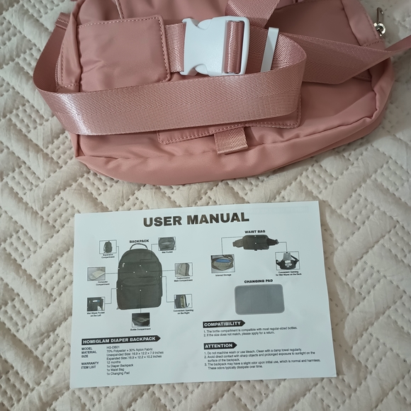 Homiglam Diaper Backpack+Waist Bag+Changing Pad NWOT Pink - Picture 11 of 16